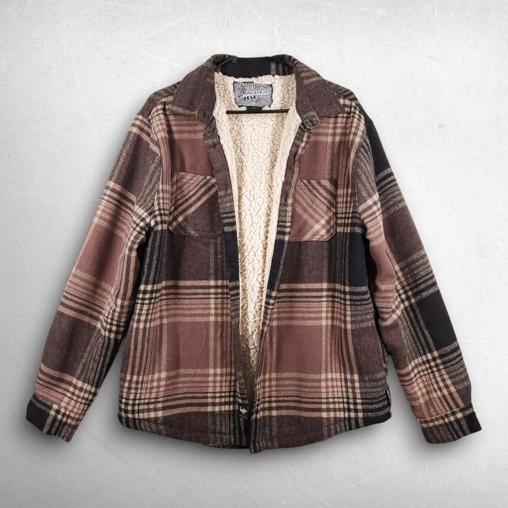 Brooklyn Cloth Sherpa Lined Flannel Shacket Men M Brown Gorpcore Cabin Alpine
